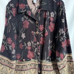 Sag Harbor Black Red Tapestry Floral Jacket Boho Grandmacore Cottagecore Size 16